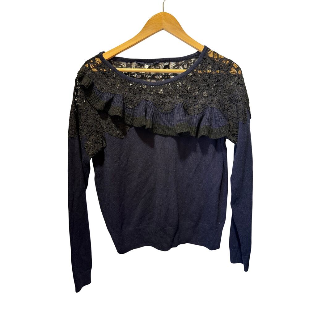 Knitted & Knotted Anthropologie Long Sleeve Sweater W/Lace & Ruffle Size M